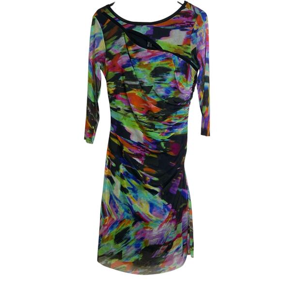 Elaua Kattau Dresses & Skirts - Elaua Kattau Dress Womens Medium Multicolor Mesh Sheer Artsy Colorful Peek A Boo